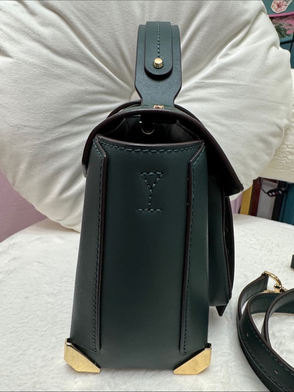 Michael Kors Forest Green Monogram Satchel with Gold Hardware - Picture 4 of 10